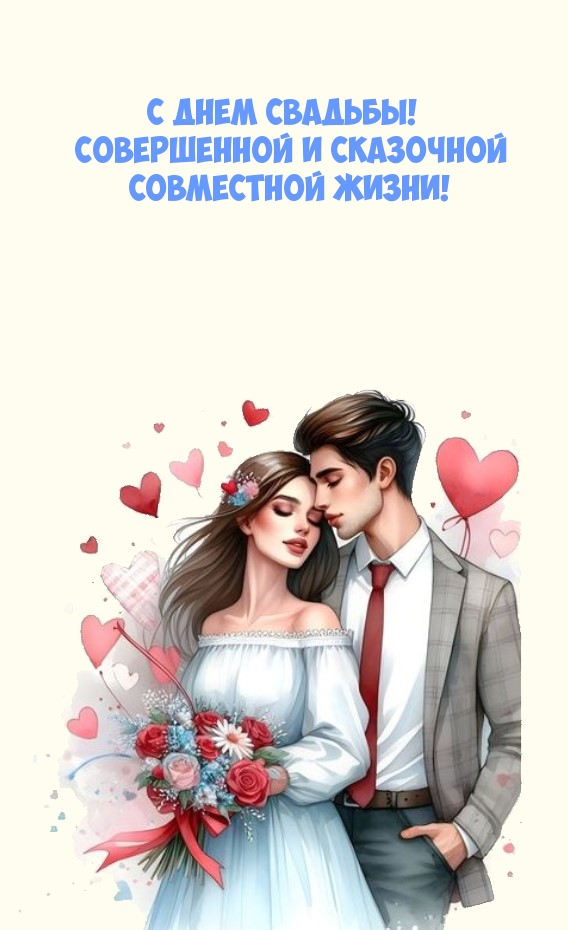 С Днем свадьбы! Совершенной и сказочной совместной жизни!
